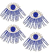 Lot De 6 Patches Perlés Mauvais Œil Bleu - Écusson Strass à Coudre Pour Vêtements Et Accessoires