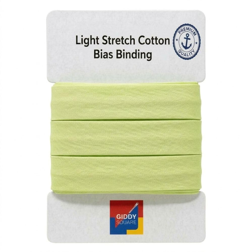 Premium Pale Green Light Stretch Cotton Bias Binding Tape, 18mm Wide x 10m Length, Smooth Finish Mild Elastic Trim for Clothing, Sportswear, Quilting & Blankets - Giddy Square
