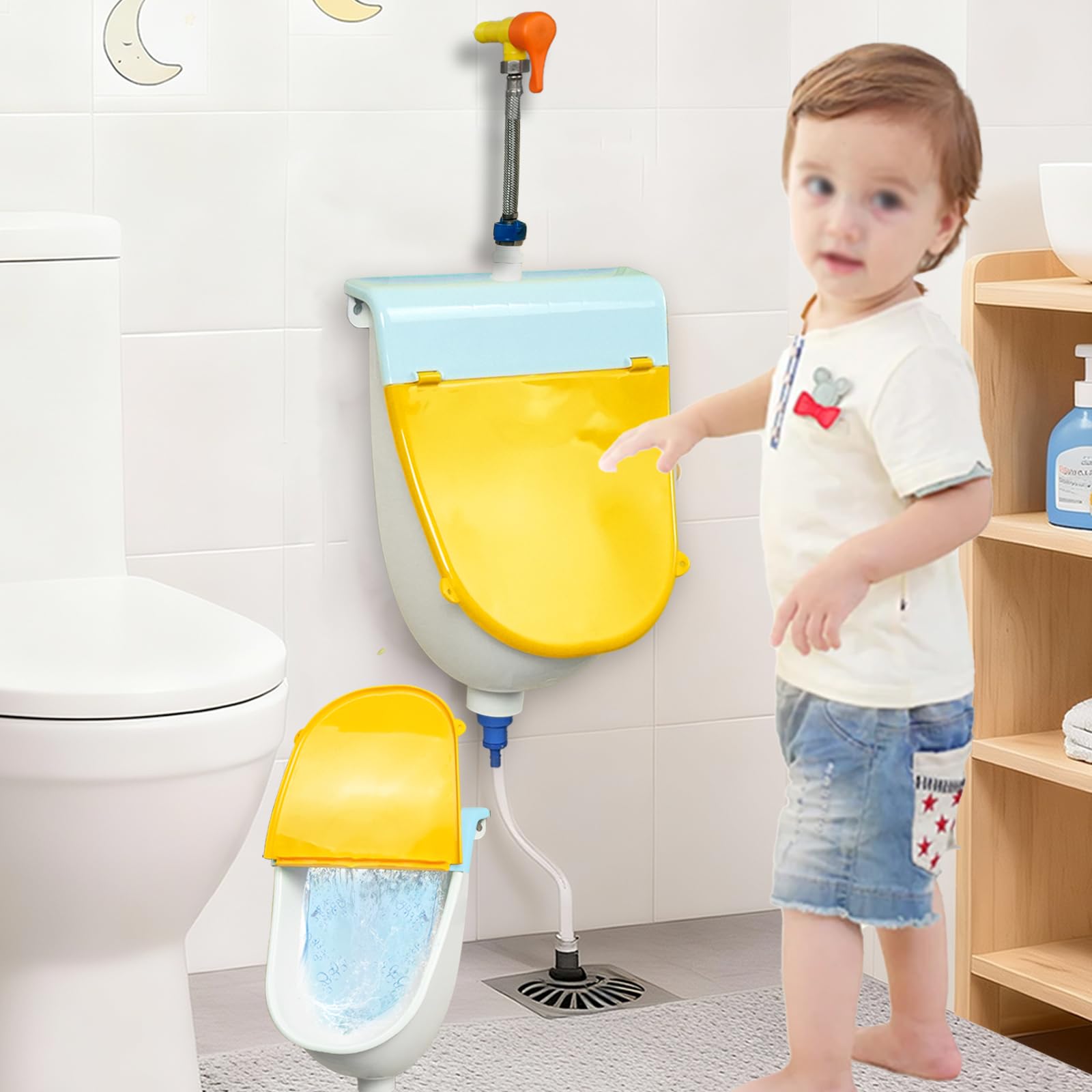 Orinal para niños pequeños montado en la pared con tapa, orinal para el baño, orinal de entrenamiento para niños, orinal sin agua para hombres, orinales de plástico, desviador de orina de orina de
