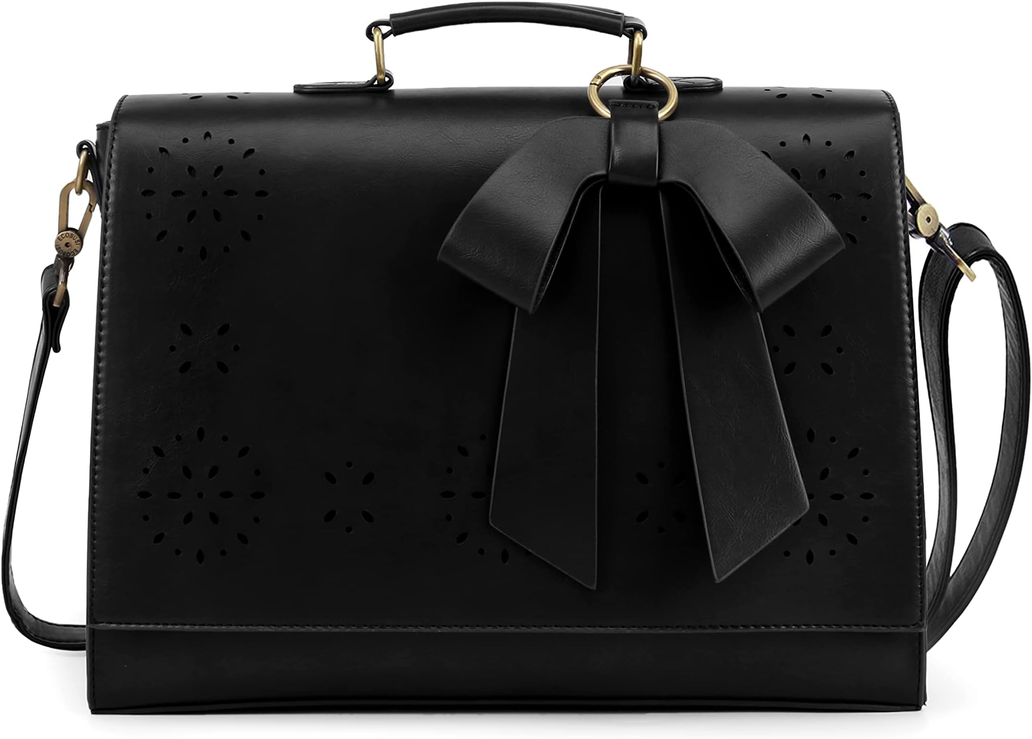 ECOSUSI Ladies PU Leather Laptop Bag Briefcase Crossbody Messenger Bags Satchel Purse Fit 14" Laptop, Black