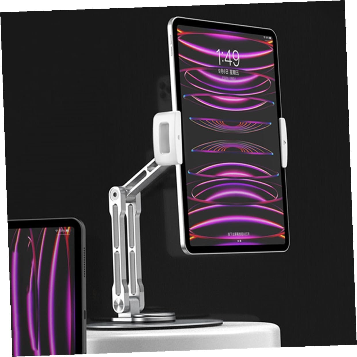 Adjustable Aluminum Alloy Tablet Stand with 3-Directional Rotation, Foldable Portable Desktop Holder for Home and Office, Silver Compact Multi-use Tablet Mount for Desk