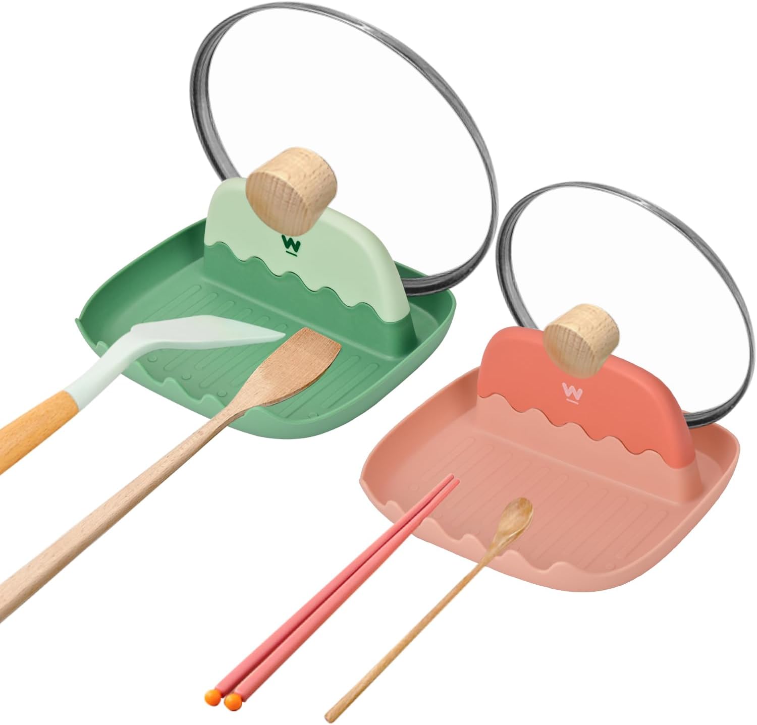 2 Pack Spoon Rest for Kitchen Spoon and Lid Holder Counter