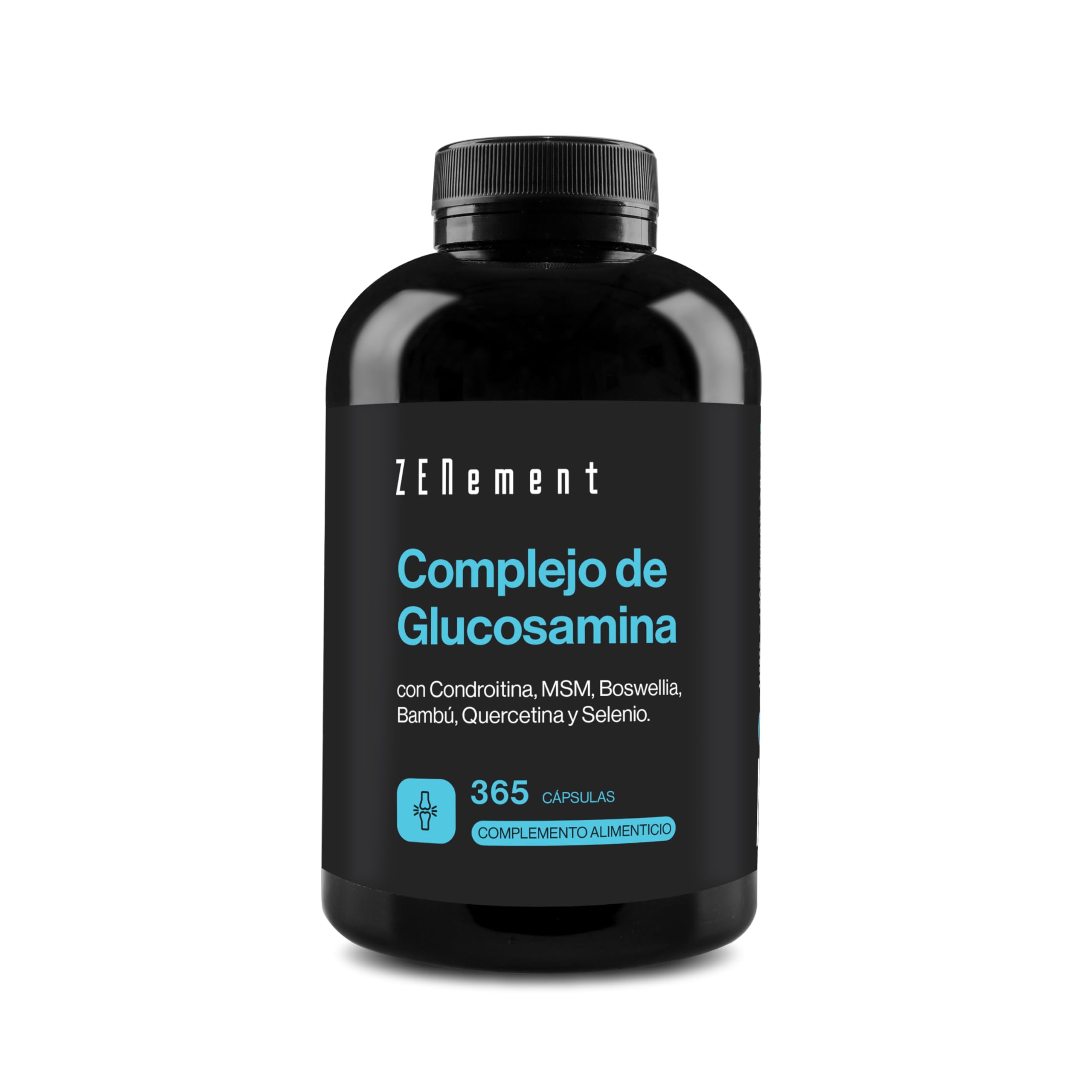 Complejo de Glucosamina con Condroitina, MSM, Boswellia, Bambú, Quercetina y Selenio - 365 Cápsulas, Formato en Cápsulas - Sin Aditivos, Sin OGM - Zenement