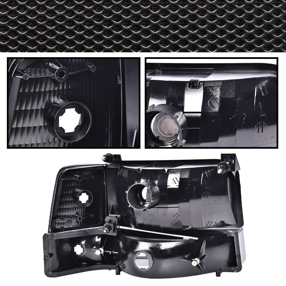 6Pcs]For 92-96 Ford F150 F250 F350 Bronco Chrome/Amber Headlght