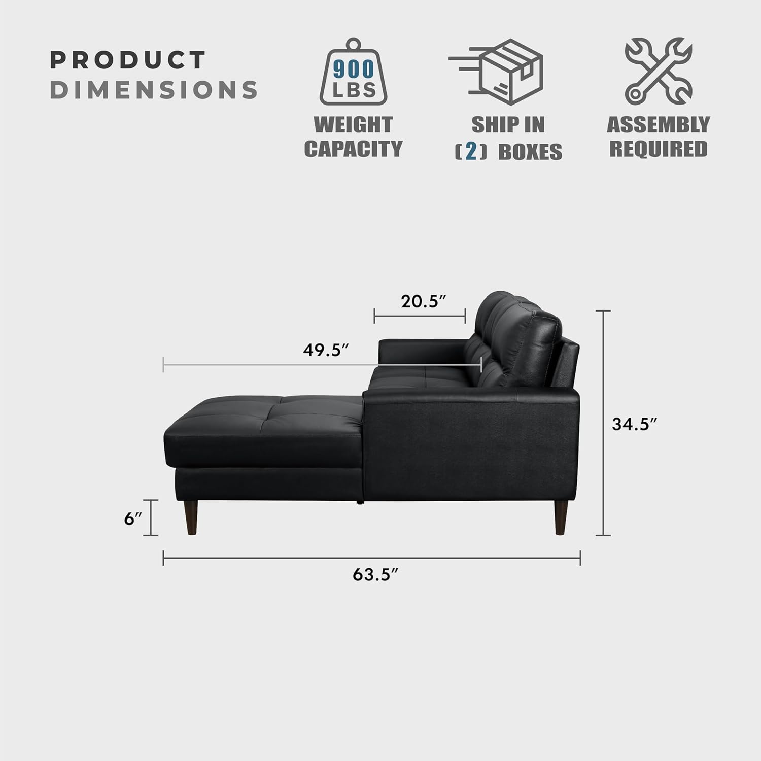Lexicon Leather Match Sectional Couches for Living Room, L Shape Couch, Leather Sectional Couch, Modern Sofa Living Room Sofa with Right Chaise for Living Room, Bedroom, Office, Apartment, Black