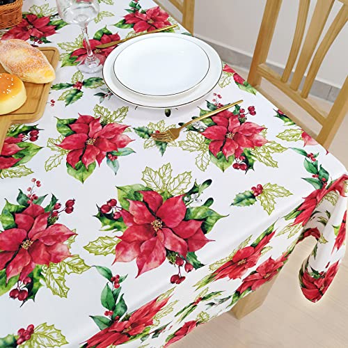 Lifesmells Christmas Rectangle Tablecloth Red Indoor Outdoor Waterproof Washable Polyester Poinsettia Print Tablecloth For Xmas Holiday Party Dinner Winter Decor Gifts - 60×84" Rectangle #TOP2