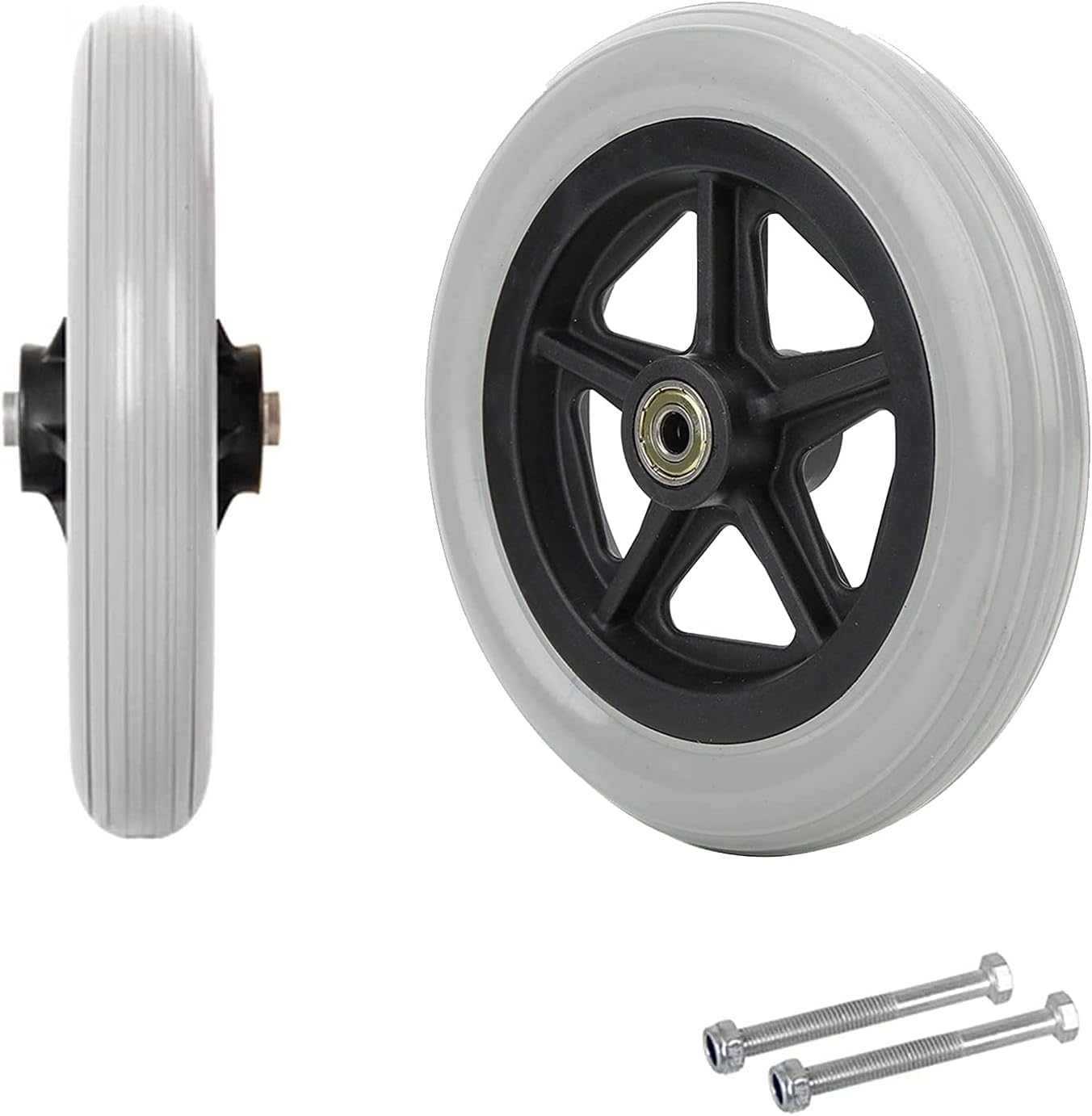 Wheelchair Front Wheels Replacement 2 Pcs Solid Front Wheel 6" 7" 8" Wheelchair Casters with 5/16 Inch Bearing Wear-Resistant and Non-Slip Wheel Replacement for Rollators, Walkers
