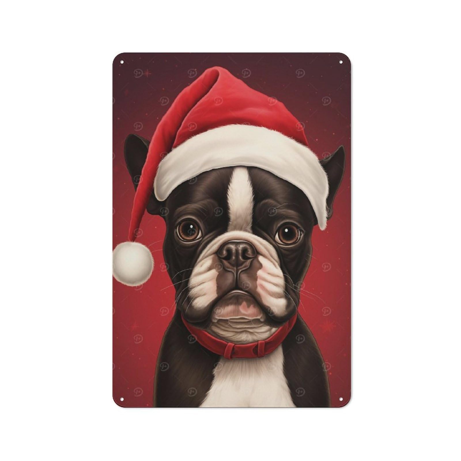 Junmoney Boston Terrier Christmas Vintage Tin Sign 30X20cm With For Studio Or Craft Room, For Garage, Workshop And Man Cave Decoration