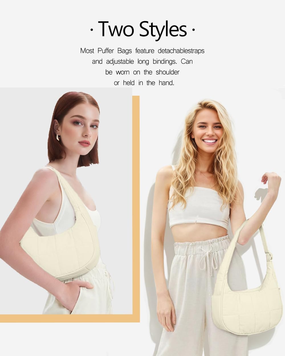 Small Crescent Puffer Purse Shoulder Bag for Women Nylon Quilted Purses Bag Adjustable Shoulder Strap Puffy bag - Image 7