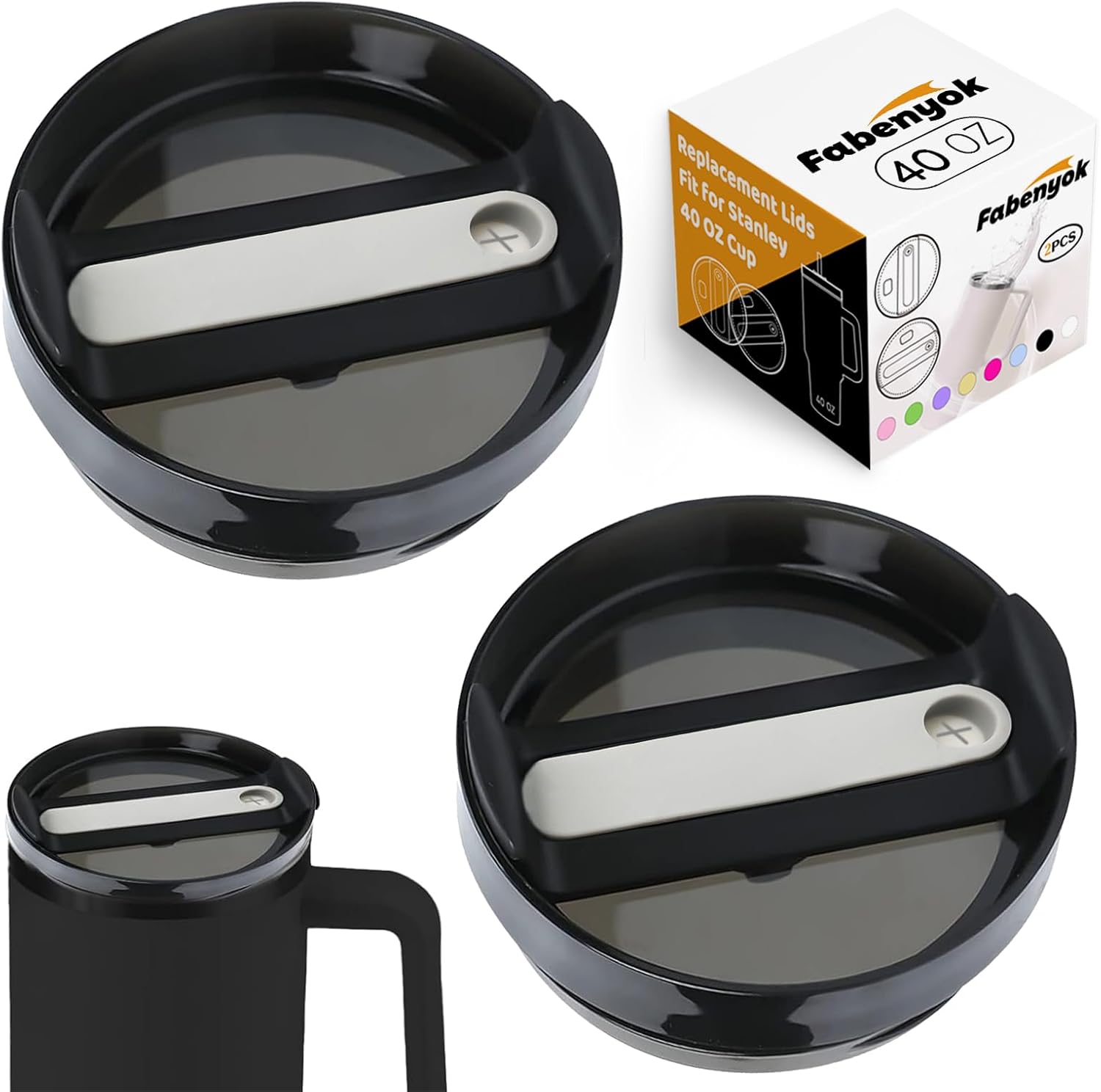 40 OZ Tumbler Lid Replacement Fit for Stanley Cup, 2 Pack Clear Replacement Lids Fit for Stanley Travel Tumbler, Spill Proof Tumbler Covers for Stanley Cup Accessories (Opaque – Black)