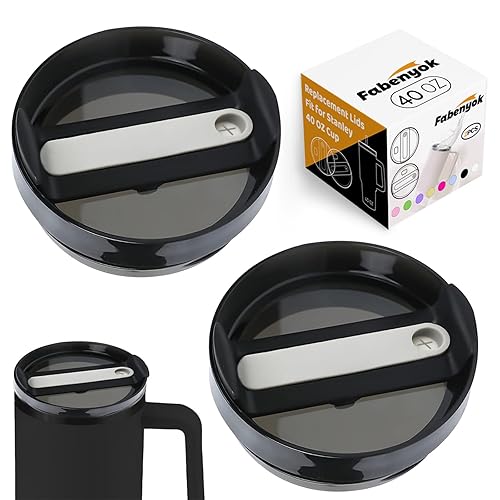40 OZ Tumbler Lid Replacement Fit for Stanley Cup, 2 Pack Clear Replacement Lids Fit for Stanley Travel Tumbler, Spill Proof Tumbler Covers for Stanley Cup Accessories (Opaque - Black)