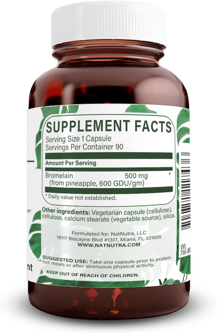 Natural Nutra Bromelain Proteolytic Digestive Enzyme Supplement, Papaya, Indigestion, Heartburn, Support Digestion Supplements, 500 mg Gluten Free, 90 Pineapple Extract Capsule : Health & Household