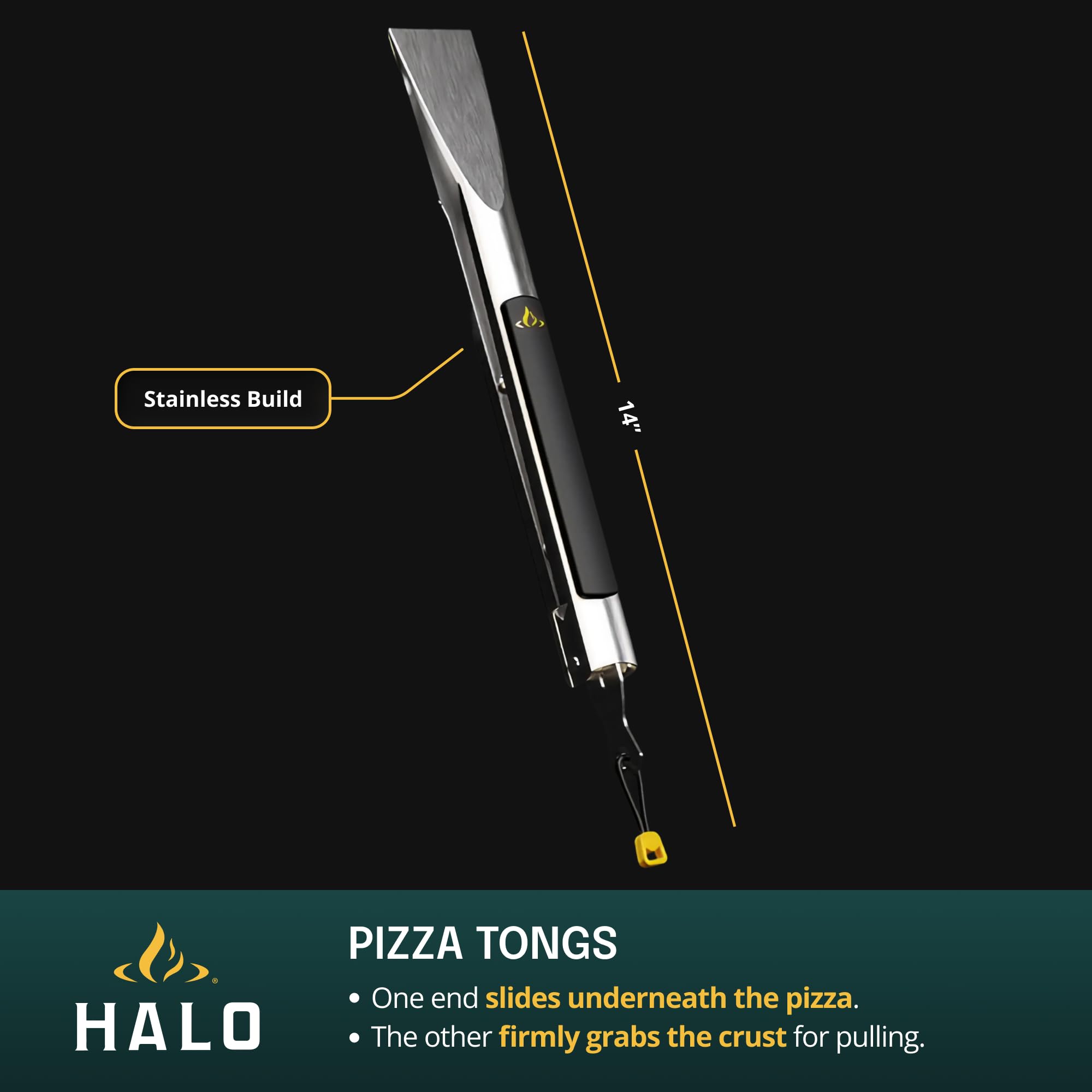 HALO Zestaw do pizzy Cook & Serve, najwyższej jakości skórka ze stali nierdzewnej, krajalnica do pizzy w stylu Mezzaluna, bambusowe deski do krojenia, wysokiej jakości szczypce do pizzy