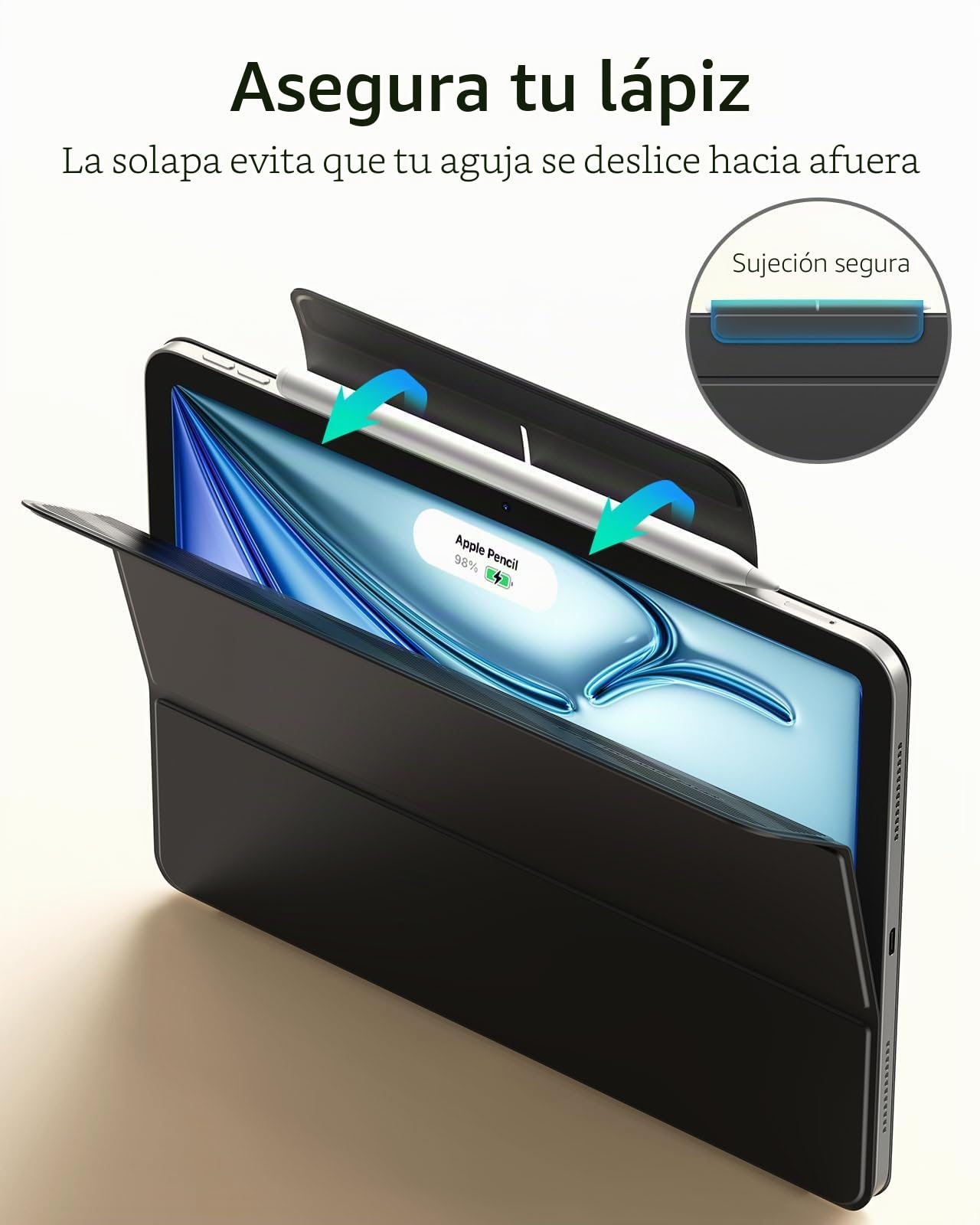 ESR Funda para iPad Air 11" M4/M3/M2 2026/2025/2024, iPad Air 8a/7a/6a/5a/4a Gen, Funda con Bloqueo Magnético, Funda Slim Tríptica, Compatible Pencil Pro/Pencil USB-C, Auto Encendido, Negro