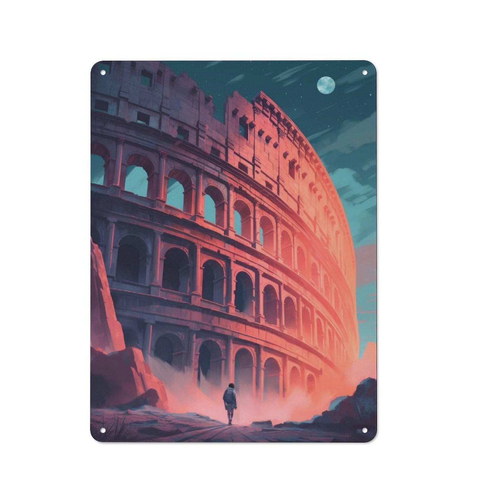 Junmoney Style-22 Tin Wall Plaque 40X30cm With Colosseum Rome Art Print For Workshop Wall, Housewarming Wall Decor For People Furnishing Workshop