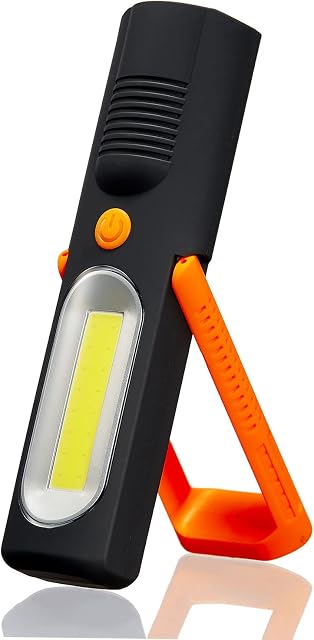 LED+COB Torches Inspection Lamp Camping Light,Hands-Free Garage Workshop Flashlight for Auto,with Adjustable Bracket and Magnetic Base Design, Suitable for Emergency use at Home WorkOrange