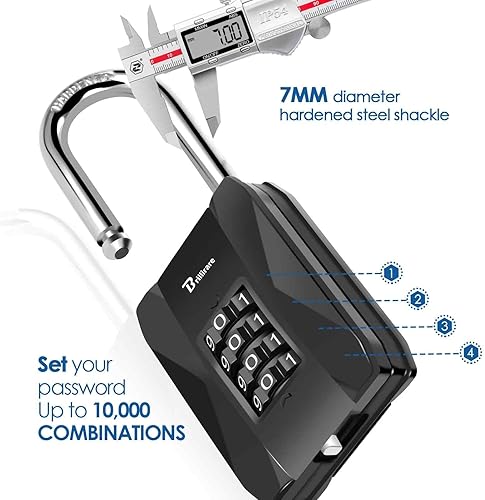 Miniatura 4 de Cerradura de combinación, candado de metal resistente de 4 dígitos para exteriores, cerraduras de aleación resistente a la intemperie con grillete