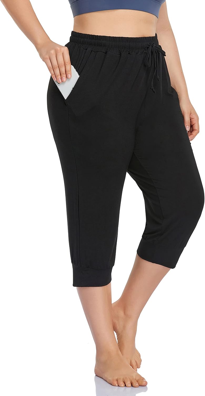 ZERDOCEAN Women's Plus Size Active Yoga Lounge Indoor Capri Casual Comfy Relaxed Joggers Pants with Pockets Drawstring - Image 4