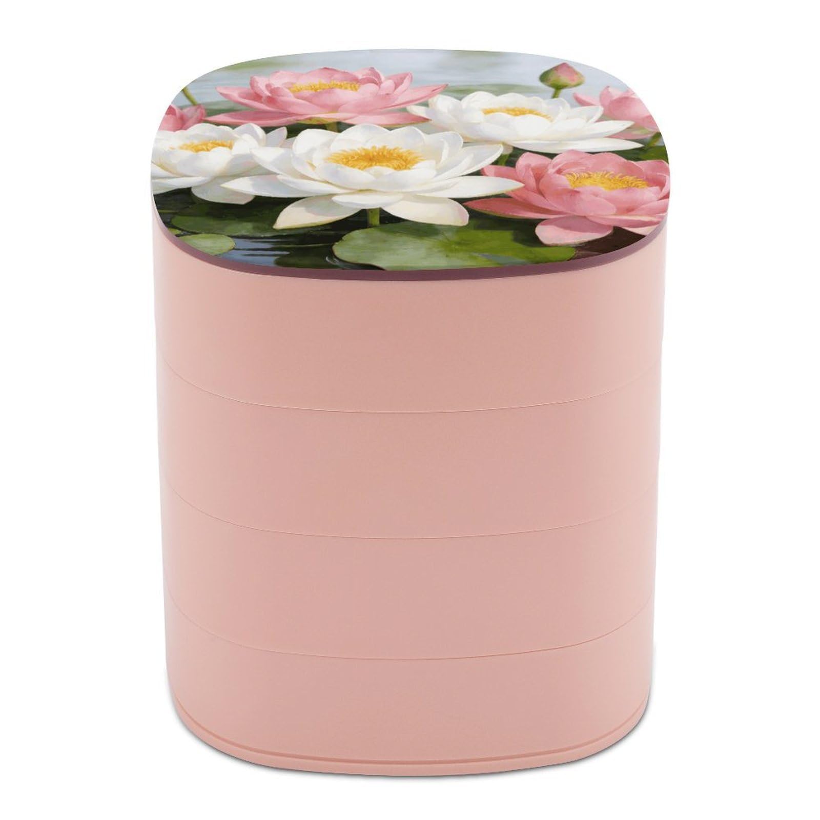 LZQPOEAS Clear Pond Lotus Rhythms Jewelry Box Women Jewelry Organizer Travel Jewelry Case Cute Necklace Ring Storage Organizer 4-Layer Rotating Jewelry Tray Case with Mirror for Bracelets