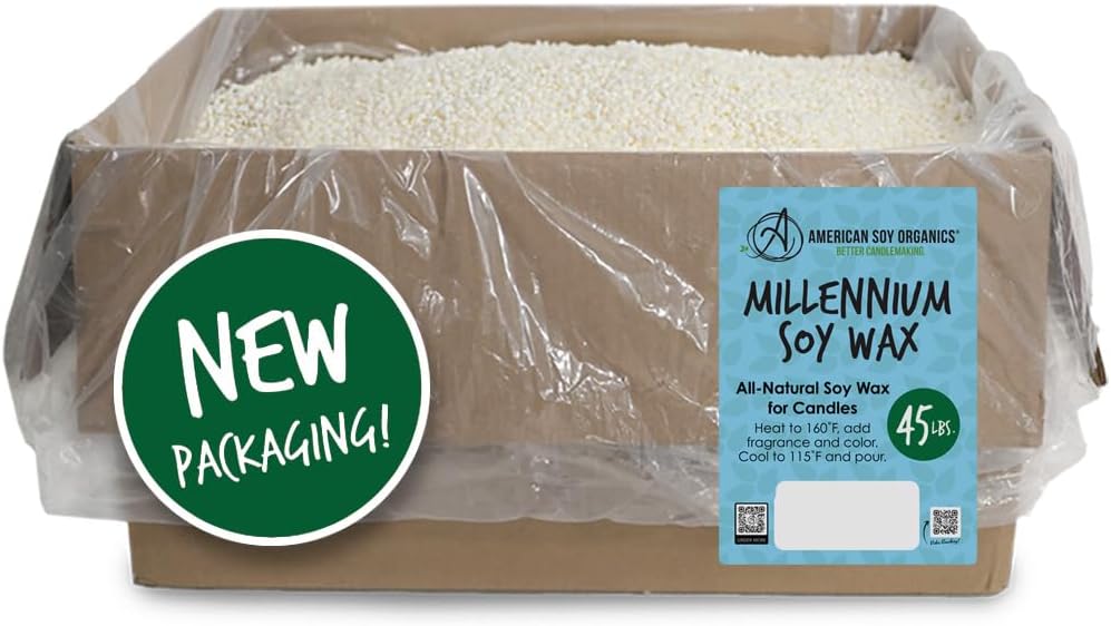 American Soy Organics Millennium Soy Wax Beads for Candle Making - Natural Candle Making Supplies - Paraffin-Free, Beeswax-Free Candle Wax for Container Candles, Tealights and Wax Melts, 45 lbs