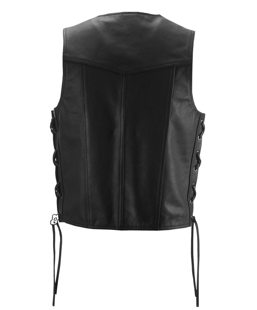 Highway 21 Six Shooter Men's Leather Motorcycle Vest W/Concealed Carry Pocket Black Size 4XL