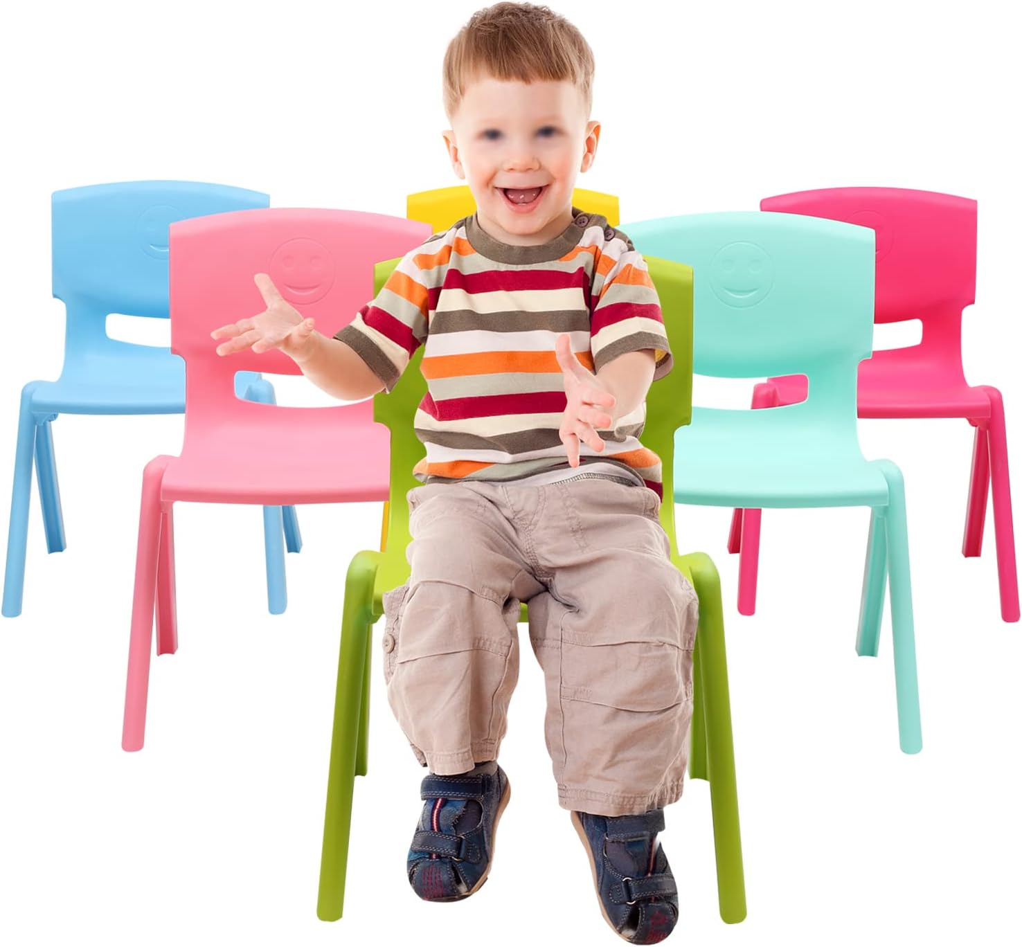 6PCS Colorful Stackable School Chairs, Plastic Kids School Chair with Backrest 11inch Seat Height Toddlers Stack Chairs Classroom Furniture for Elementary Preschool Daycare Indoor Outdoor