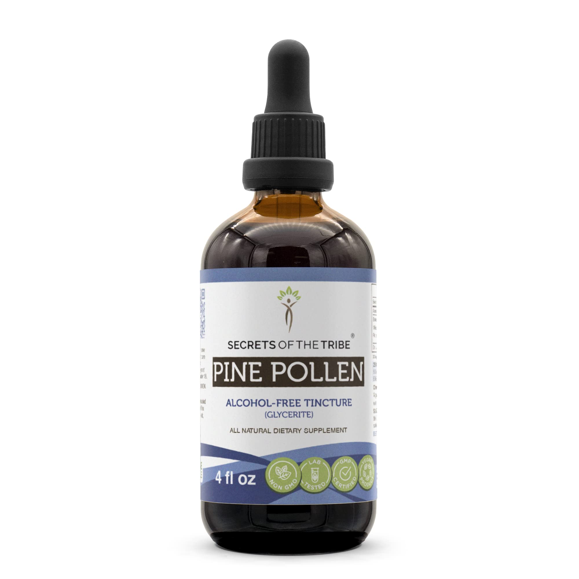 Secrets of the Tribe Pine Pollen Tincture Alcohol-Free Extract, Wildcrafted Pine Pollen (Scots Pine, Pinus sylvestris) Dried Pollen (4 FL OZ)