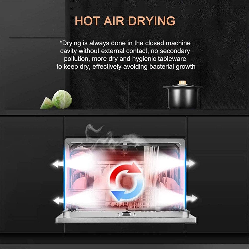 Kitchen1250W Lavavajillas de sobremesa Lavavajillas automático sobre encimera 5 programas, con 6 cubiertos, Lavavajillas integrado en la cocina, Limpieza rápida, Eficiencia energética, Vajil