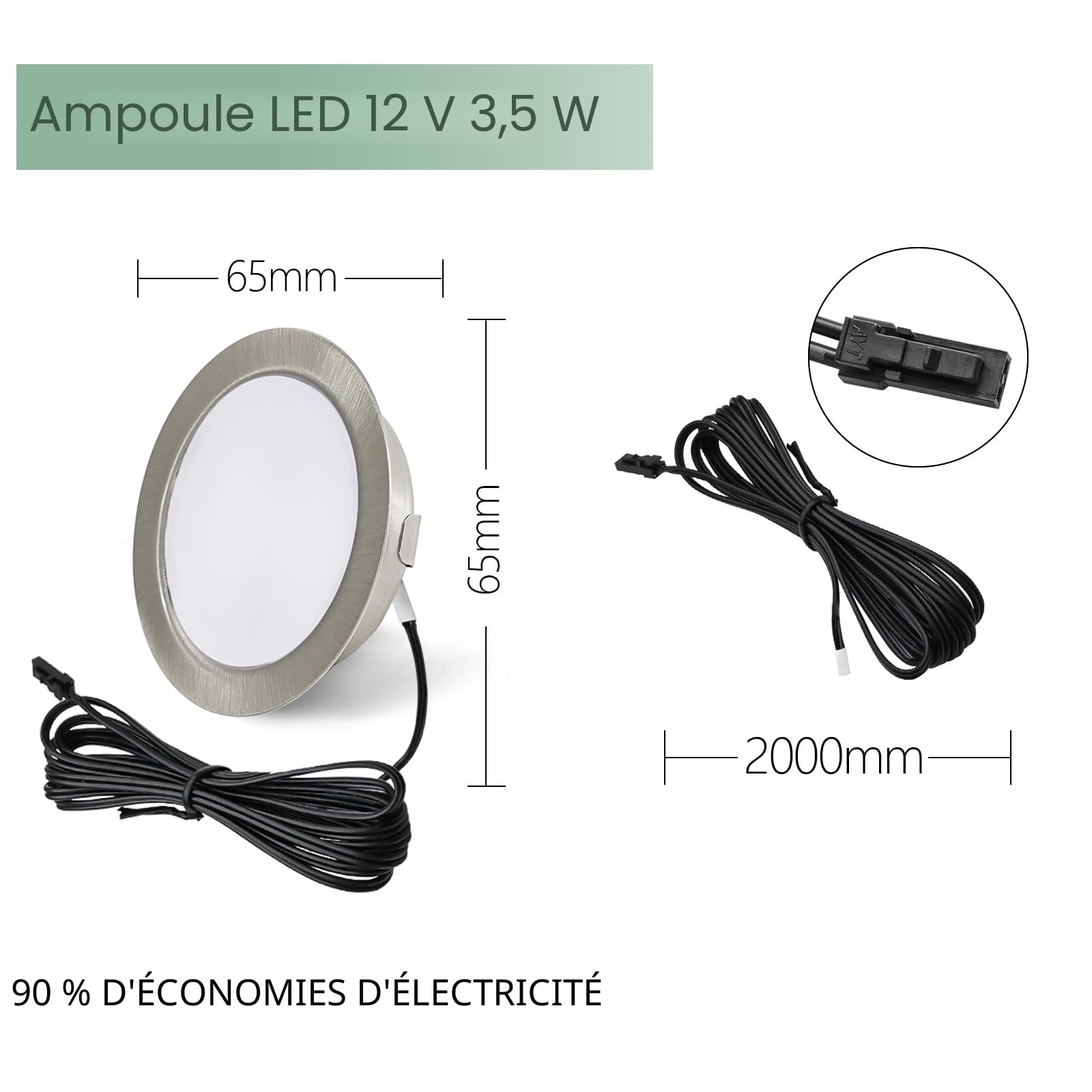 Spot Encastrable LED 12V Dimmable 3,5W 3000K Blanc Chaud 300LM Extra Plat, Plafonnier Pour Meuble Avec Câble de 2m, Lot de 3, Nickel