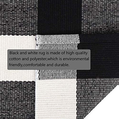 Cainanel Buffalo Plaid Rugs Cotton Black And White Check Rug 35.4'' X 59''Hand-Woven Indoor/Outdoor Area Rug For Welcome Door Mat, Front Porch,Kitchen,Bathroom,Entry Way,Living Room (3' X 5') #TOP6