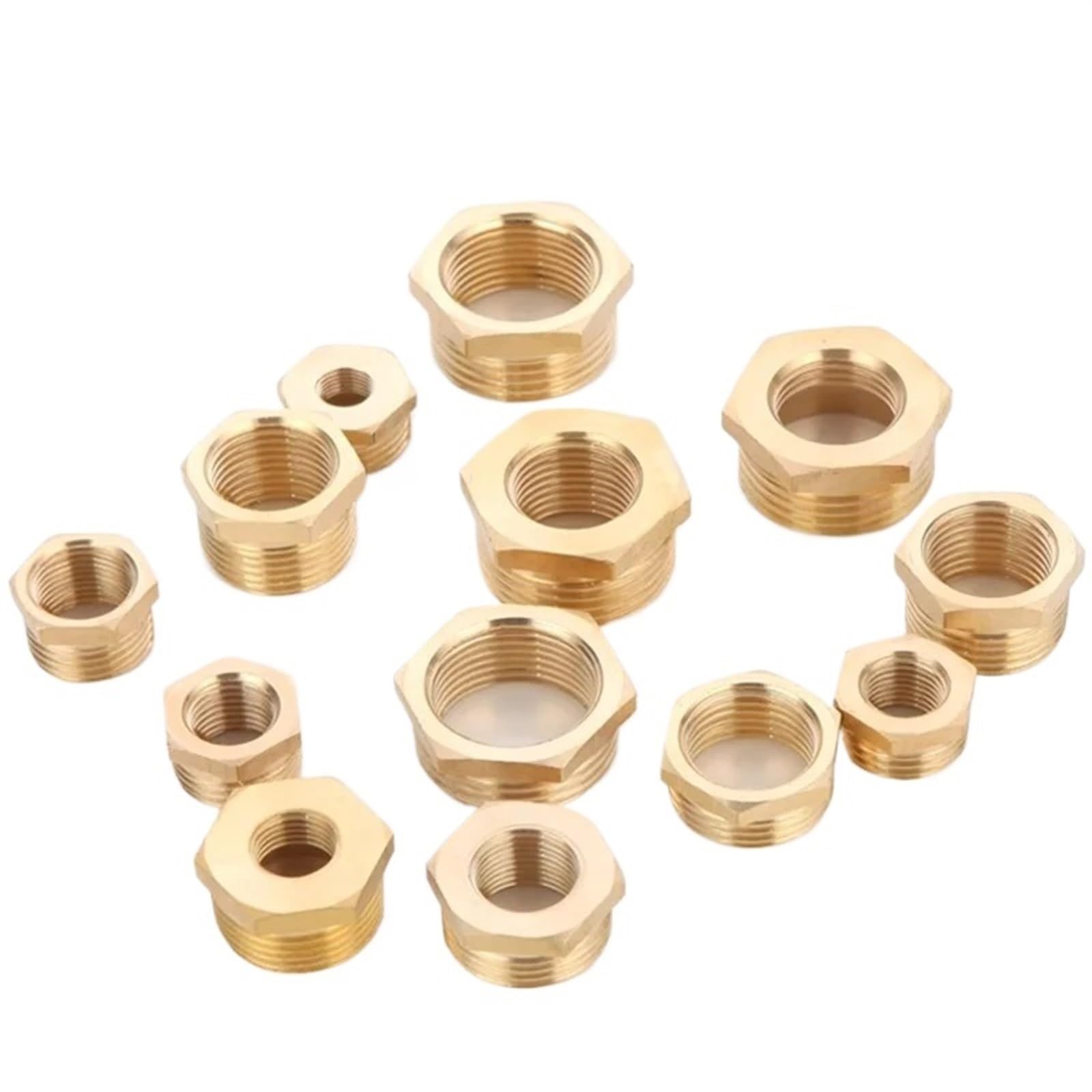 20 piezas de latón 1/8, 1/4, 3/8, 1/2, conector acoplador adaptador de Gas y agua, reductor de buje hexagonal roscado hembra a macho, conector de tubería de cobre(F 02 To M 06)