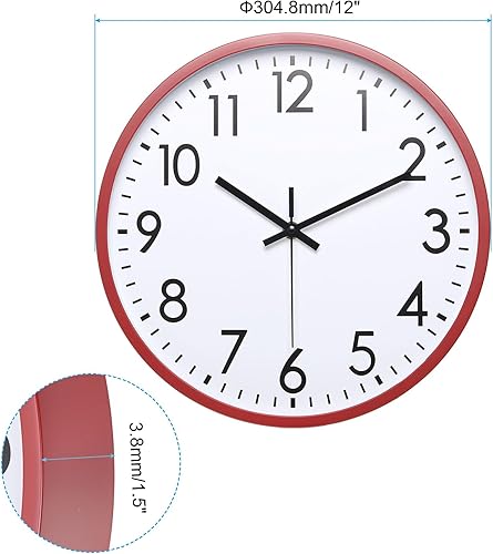 Miniatura 2 de PATIKIL Reloj de pared de 12 pulgadas, con número 3D, de cuarzo, funciona con pilas, silencioso, sin tictac, redondo, para decoración de oficina,