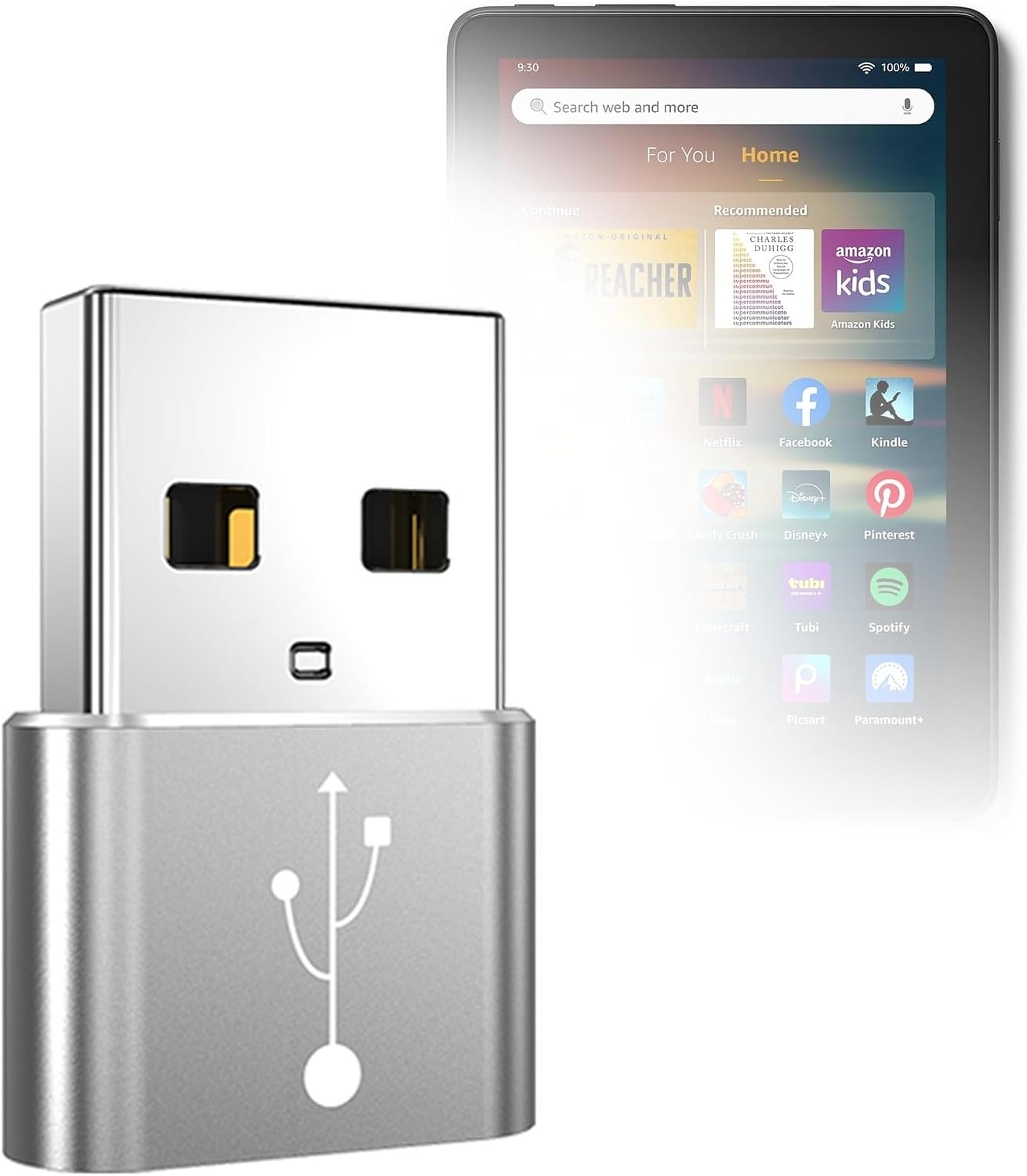 BoxWave Adapter Compatible with Amazon Fire HD 8 (12th Gen 2024) - USB-A to C PortChanger (5-Pack), Type-C OTG Convert Charging Data Adapter - Metallic Silver