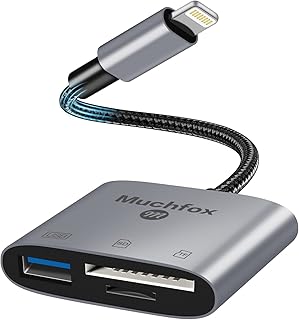 [Apple MFi Certified]SD Card Reader for iPhone, 3 in1 Memory Card Reader with USB Camera Adapter Trail Game Camera SD Card Viewer Supports SD and TF Card Micro SD Card Adapter for iPad. Plug and Play