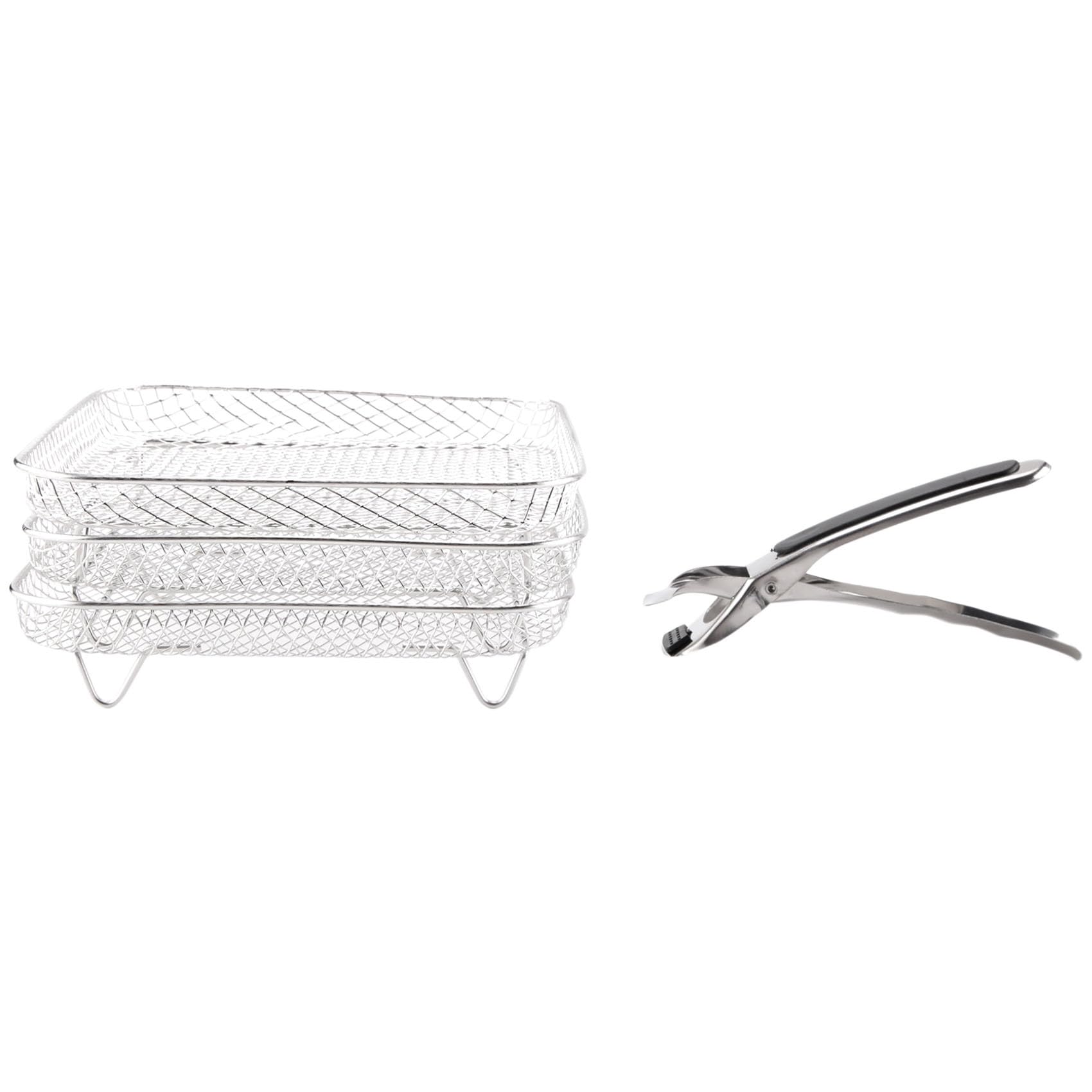 8 Inch Air Fryer Rack Square Three Stackable Racks Stainless Steel Multi-Layer Dehydrator Rack Air Fryer Accessories