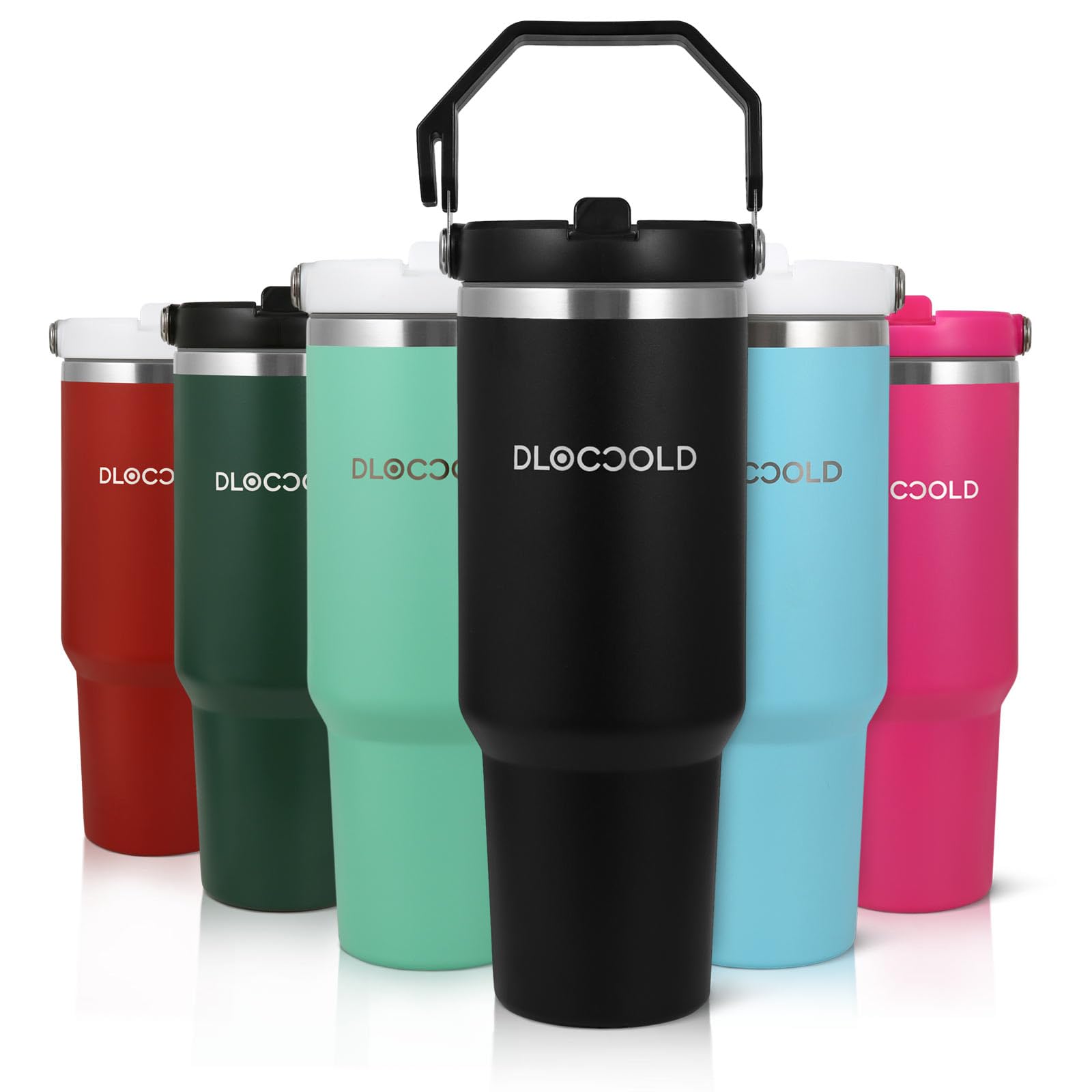 DLOCCOLD40 oz Tumbler with Flip Straw & Handle,Stainless Steel Leak Proof Tumbler,Double Walled Insulated Water Bottle,Reusable Cup, Portable Travel Mug Fit in Cup holder