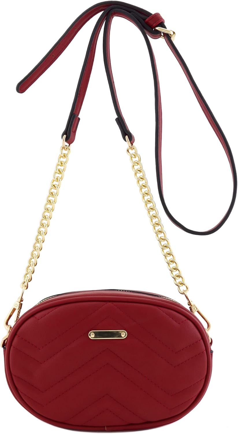 FashionPuzzle Quilted Small Versatile Purse Fanny Pack Waist Bag Crossbody (Burgundy) - Image 2