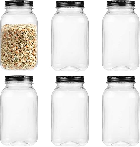 Miniatura 8 de OMNISAFE Tarros de plástico transparente de 32 onzas con tapa de rosca, tarros vacíos reutilizables para almacenamiento de alimentos, recipientes