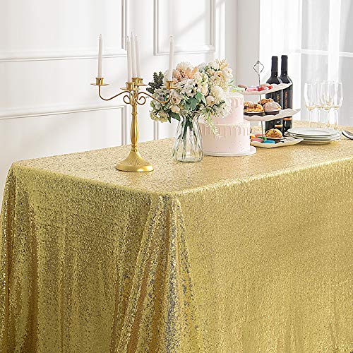 Pufogu 50"X50" Gold Sequin Tablecloth Square Glitter Gold Table Cloths For Birthday Wedding Bridal Baby Shower Party Decorations #TOP5