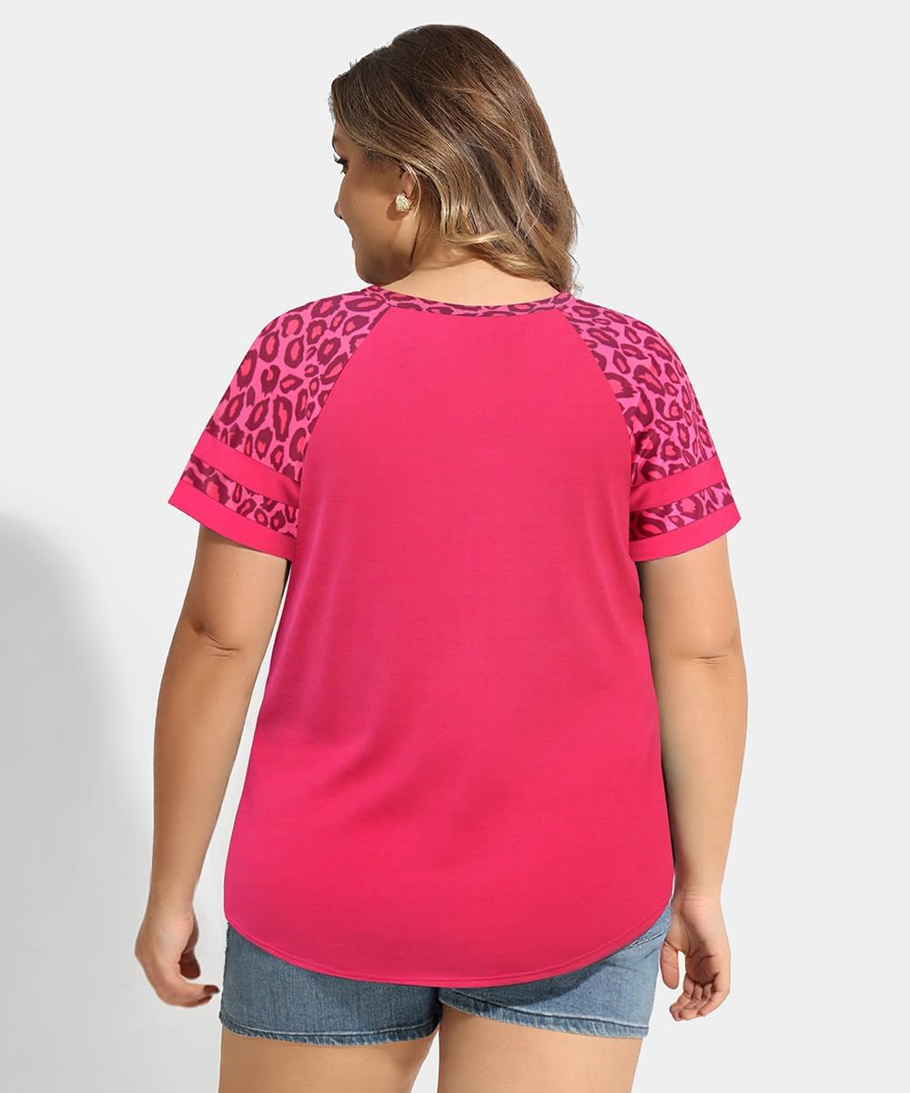 CARCOS Plus Size Tops for Women Short Sleeve Summer Pullover Color Block Crewneck/V Neck Tee Tunic Loose Fit Tshirts XL-5XL - Image 3