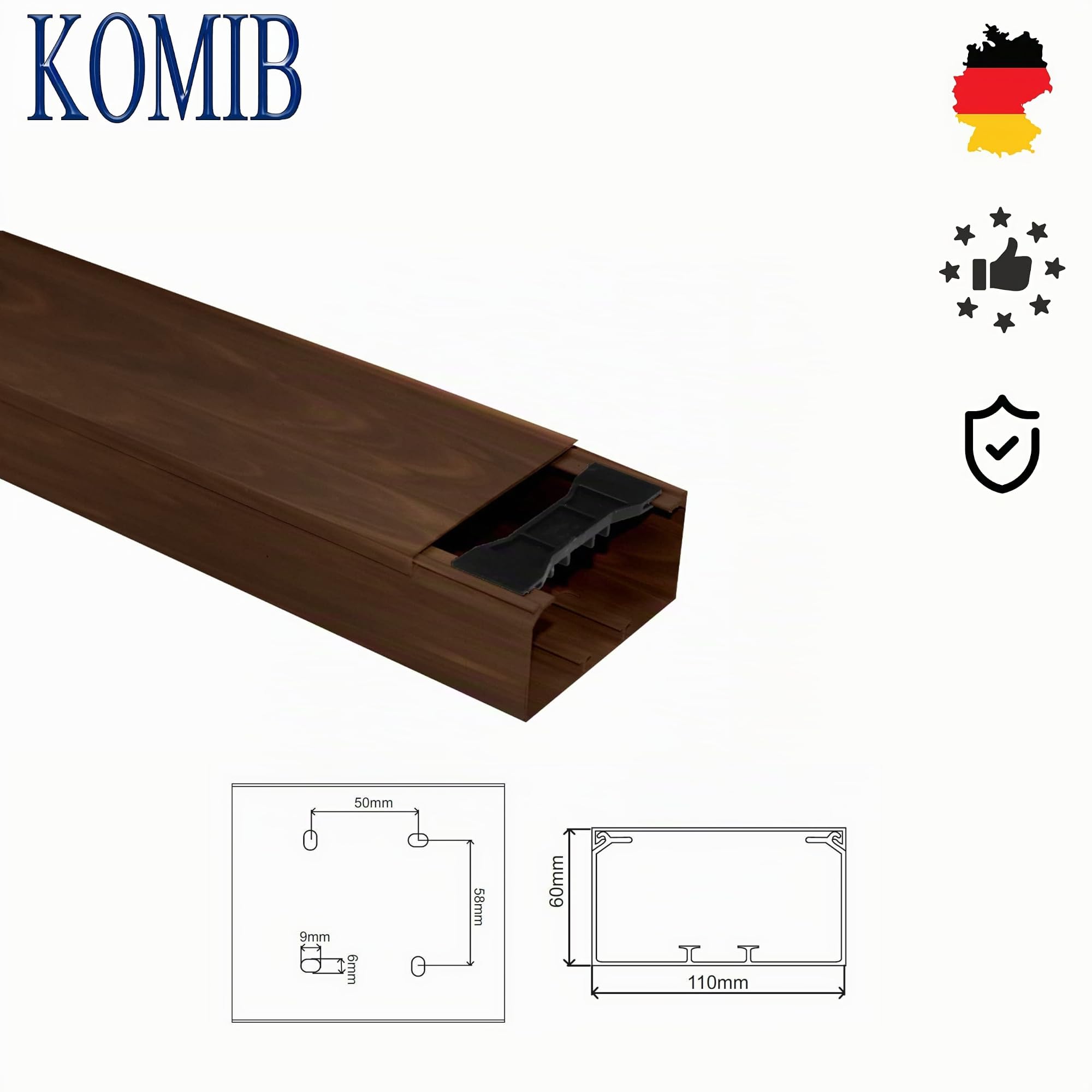 KOMIB 110 x 60 mm Kabelkanal /4 Farben/Kabelschacht / (mit Montagelochung im Boden) / je Stange 2 Meter (Braun (Holz Design), 2 x 2M = 4m)