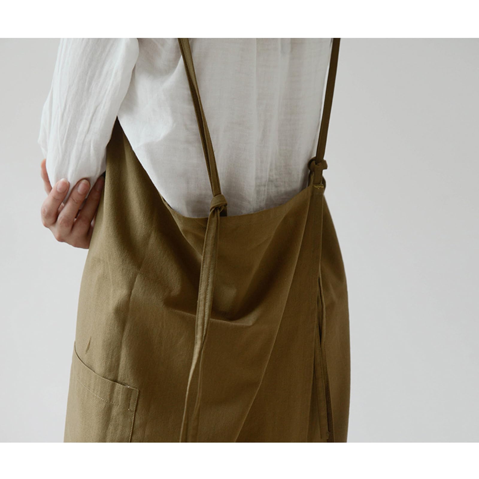 Impermeable Delantal De Algodón Pierna Dividida con Bolsillos Japón Estilo Delantales Cocina Pintura Horneando Trajes De Trabajo para Mujeres Cocinar Y Jardineria Green,One Size