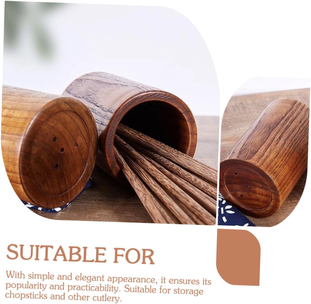 Wooden Chopsticks Holder Round Cutlery Organizer Food-Grade Bamboo Utensil Stand for Kitchen Desktop Pen Container for Home and Office Use