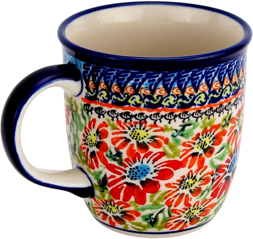 Polish Pottery Market Mug 12 Oz. by Zaklady Ceramiczne Boleslawiec #1105-312 Art Signature Unikat Pattern, Capacity: 12 Oz. - Made in Poland