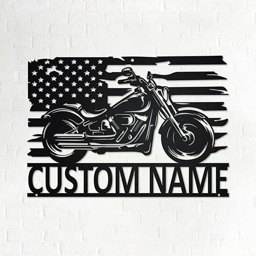 Letrero de metal personalizado para pared de motocicleta con bandera de EE. UU., letrero de metal personalizado para motocicleta, garaje, regalo