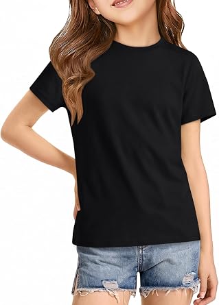 ZDC Girls Short Sleeve Shirts Crewneck T Shirts Kids Summer Tops Basic Tees 5-14 Years