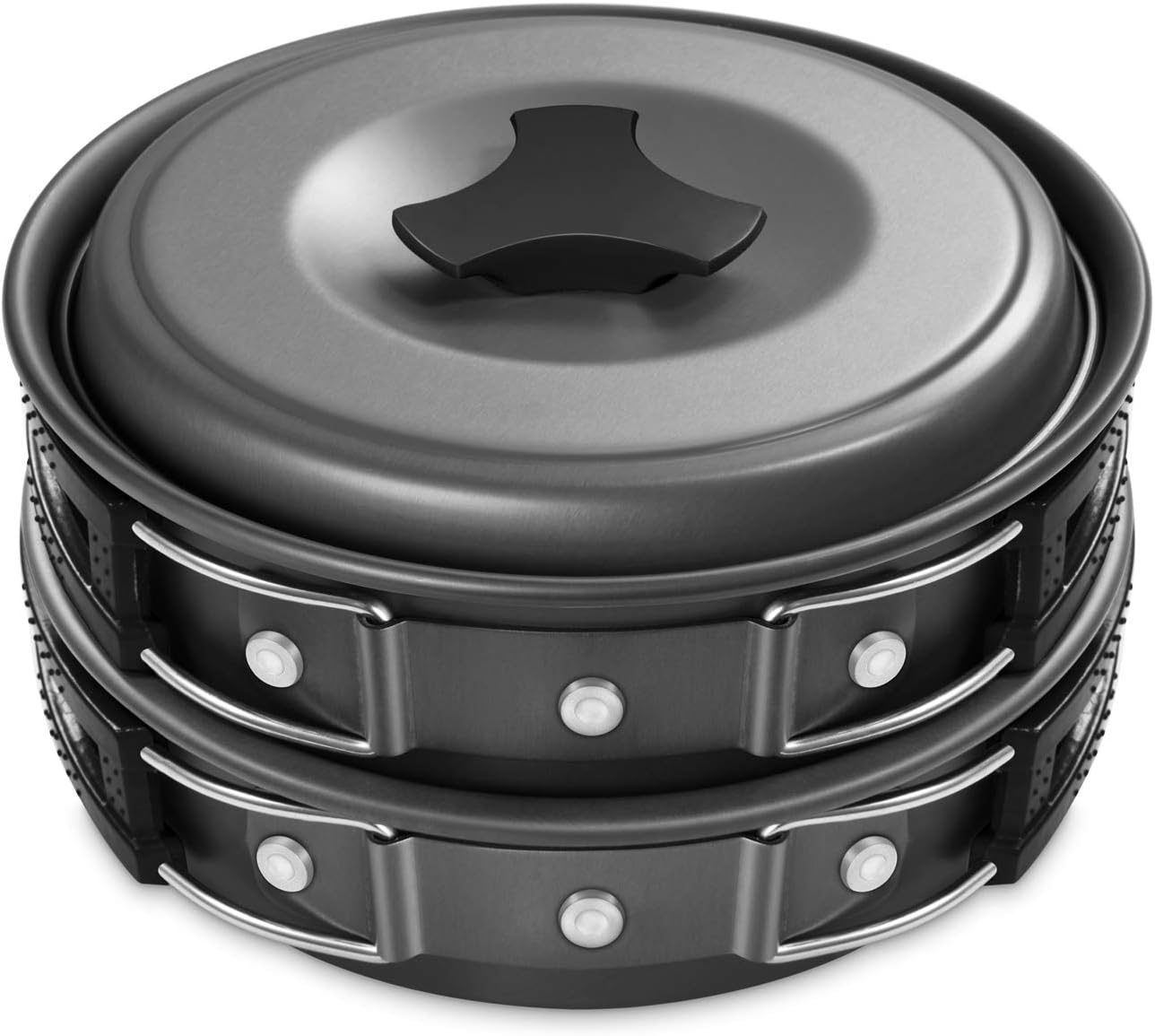 Gonex 11pcs Camping Cookware Set Mess Kit, Backpacking Gear Cooking Equipment, Stackable Portable Non Stick Pot Pan Cook for Outdoors Hiking Black