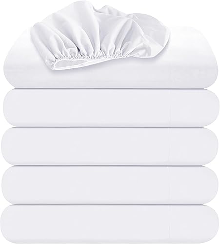 Miniatura 1 de Oakias Sábanas bajeras individuales blancas, paquete de 6 sábanas inferiores, sábanas elásticas de microfibra cepillada suave para cama, sábanas