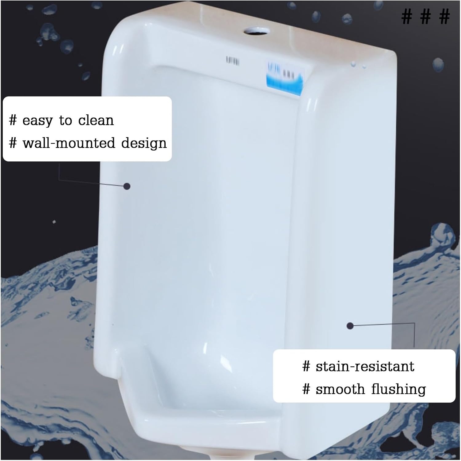 Commercial Ceramic Urinals for Men with Flush Valve, Wall-Mounted Spill Proof Urinal, Suitable for Bathrooms, Schools, Restaurants, and Office Buildings(Style-b)