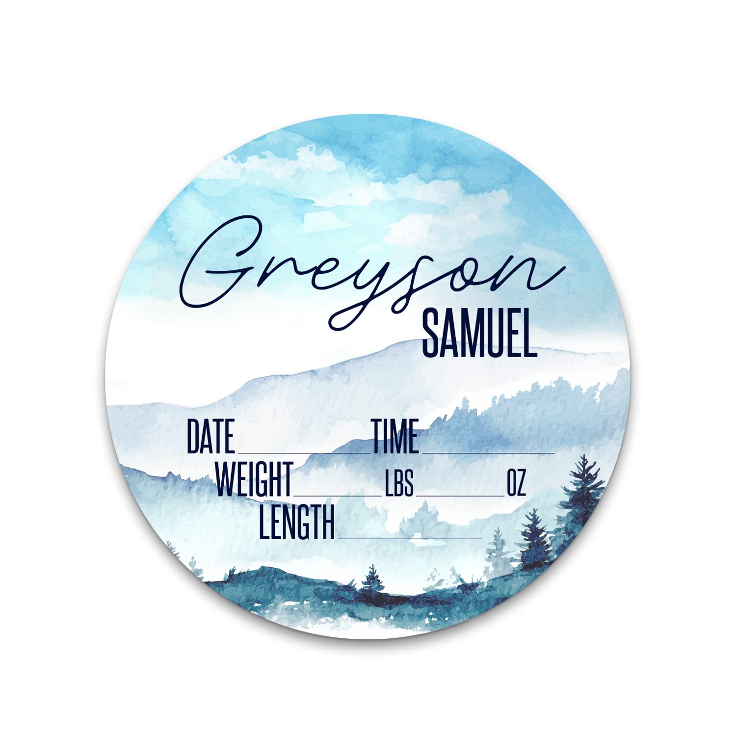 Birth Stat Sign Personalized for Newborn Baby, Watercolor Mountain Design, Crib & Nursery Decor, Photography Prop, Baby Shower Gifts, Gender Reveal, Pregnancy Announcement, Hickory Hollow Designs